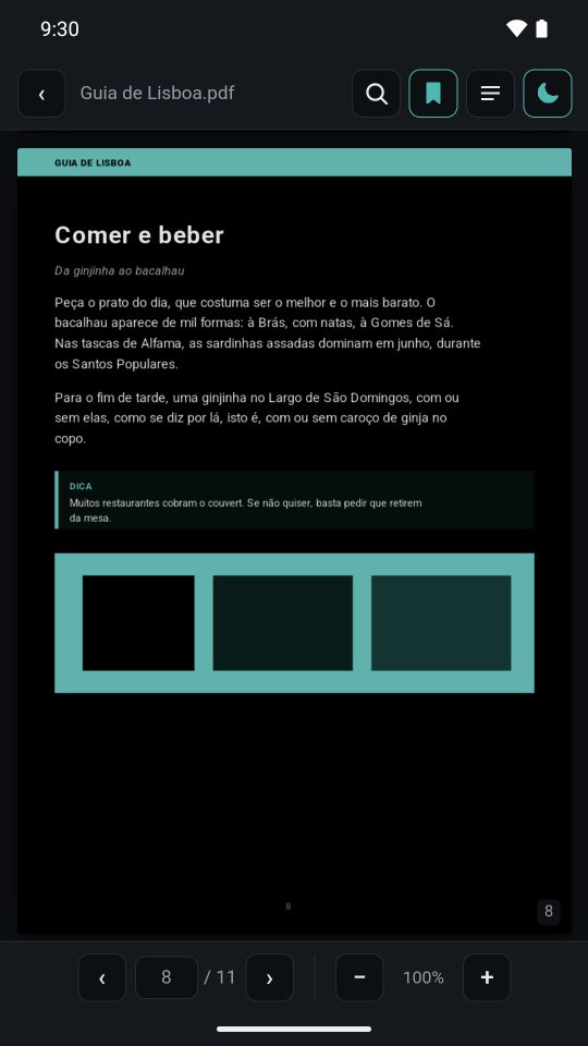 PDF no modo escuro, com fundo preto e texto claro